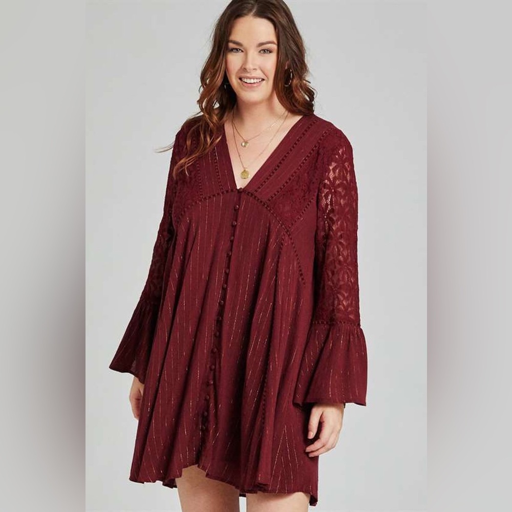 Altar’d State Long Sleeve Tunic Dress w/ lace detailing - Picture 1 of 12